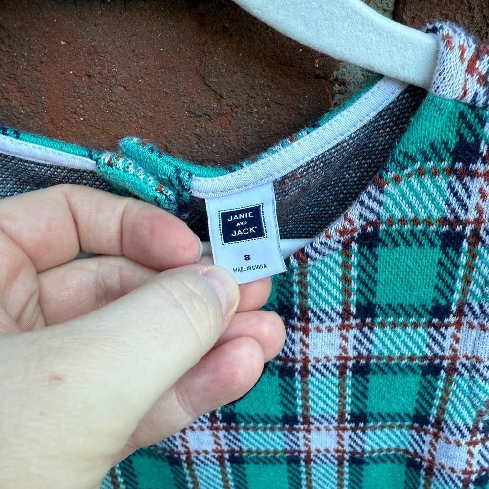 Janie & Jack Green Plaid Holiday Bow Dress Size 8 Girls Kids